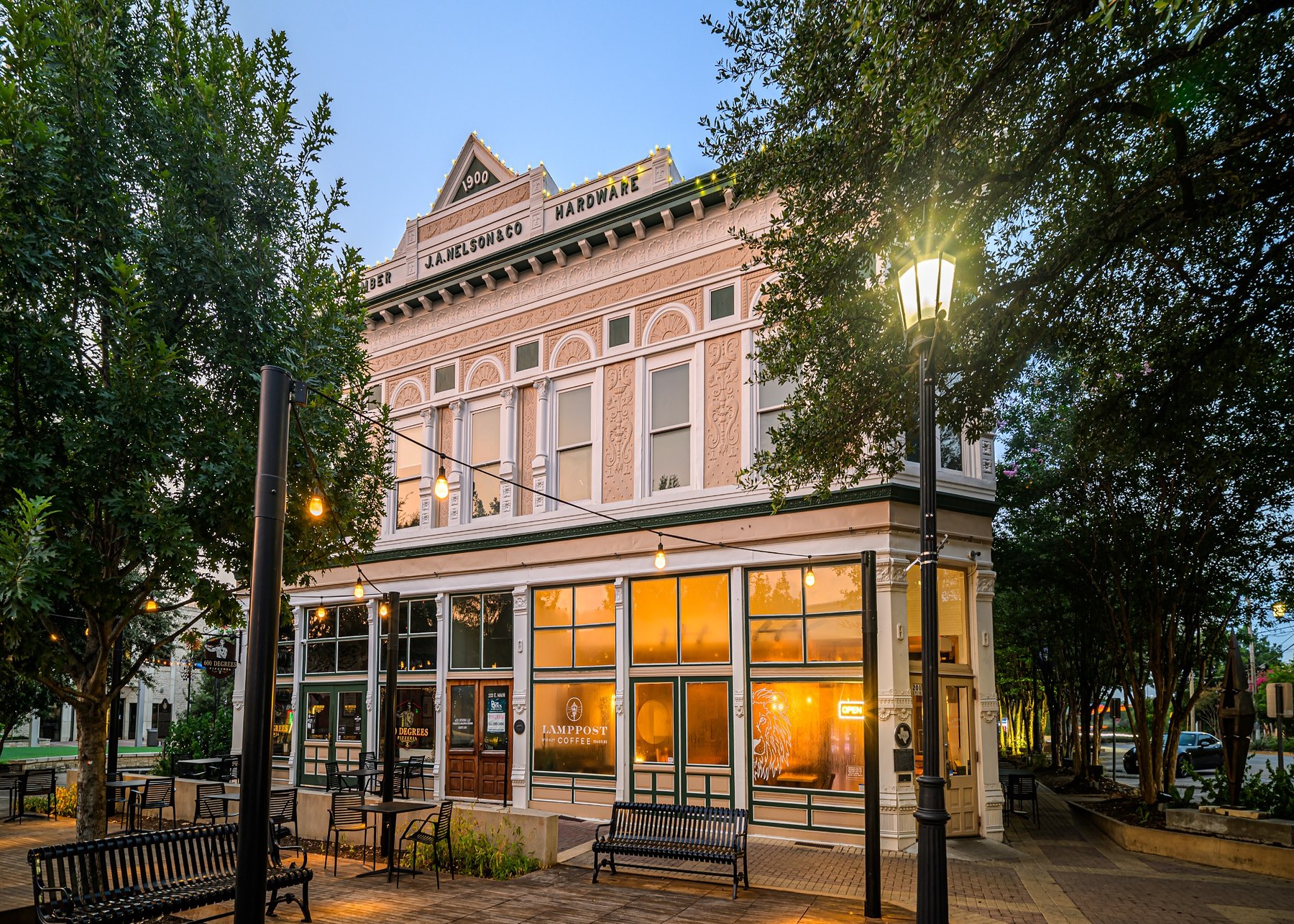 Lamppost Coffee in the historic J A Nelson Building in Round Rock Texas