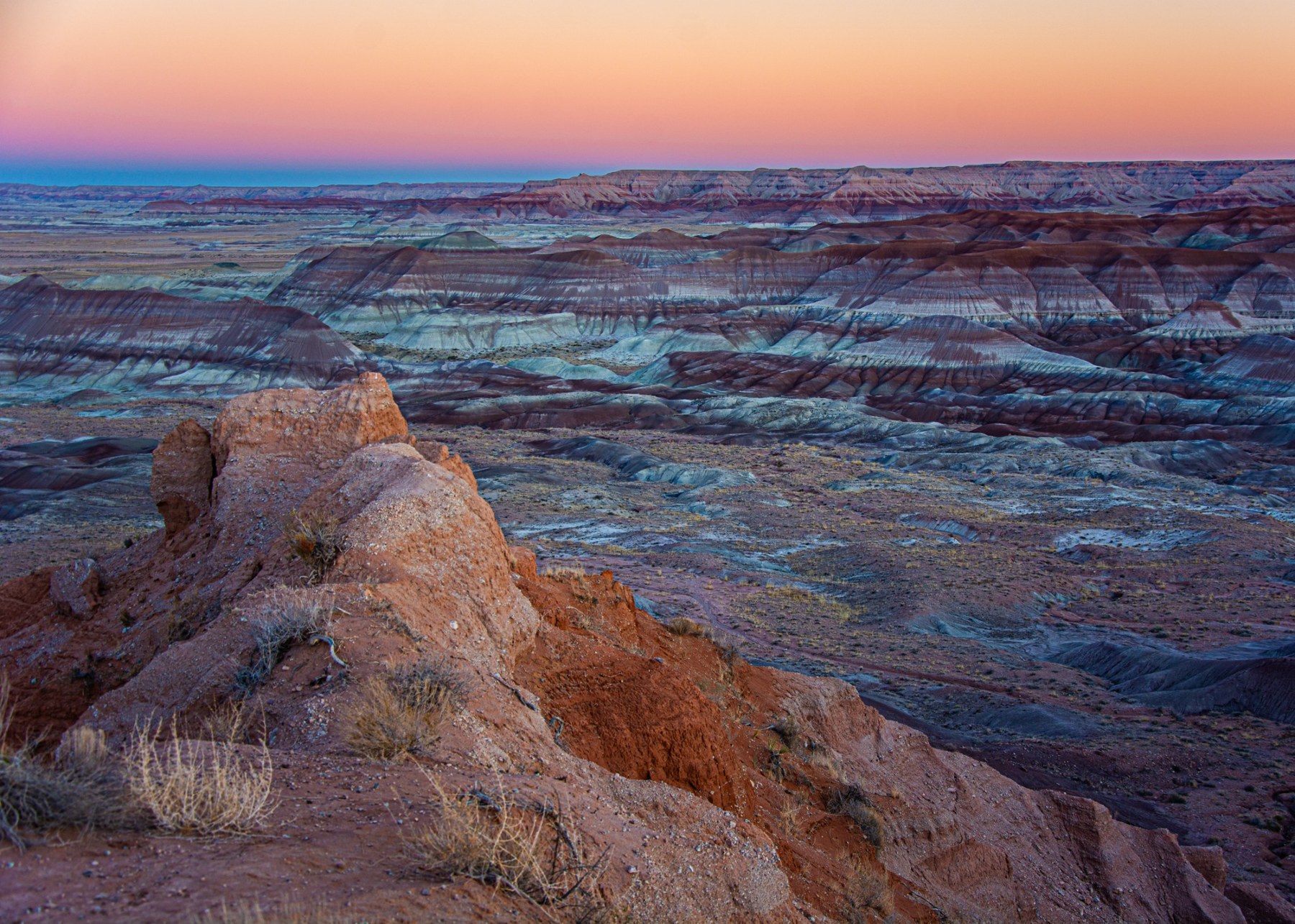 Colorful layers of eroded earth at Little Painted Desert County Park in Arizona