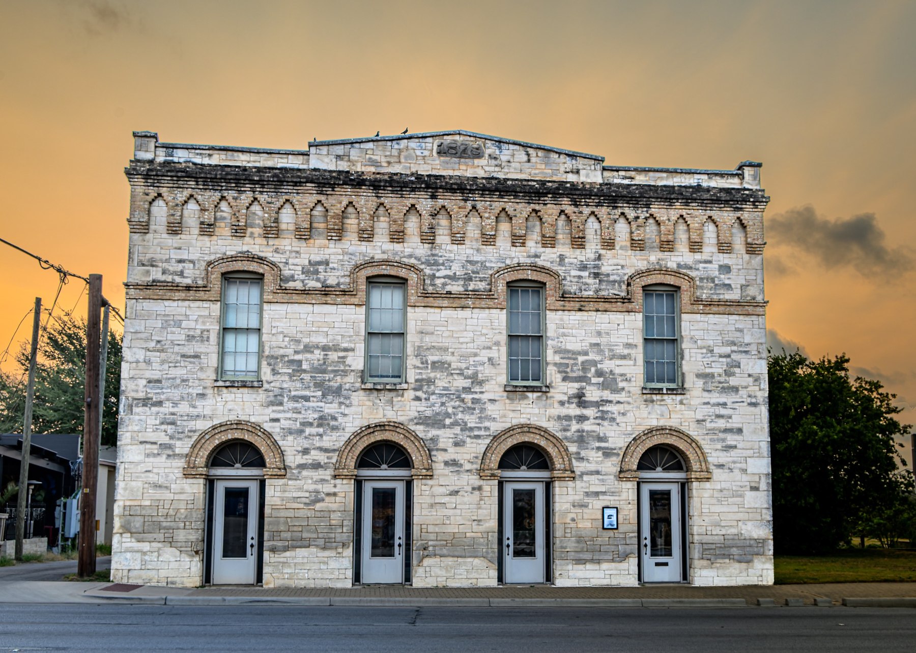 Historic Old Broom Factory at sunset in Round Rock Texas